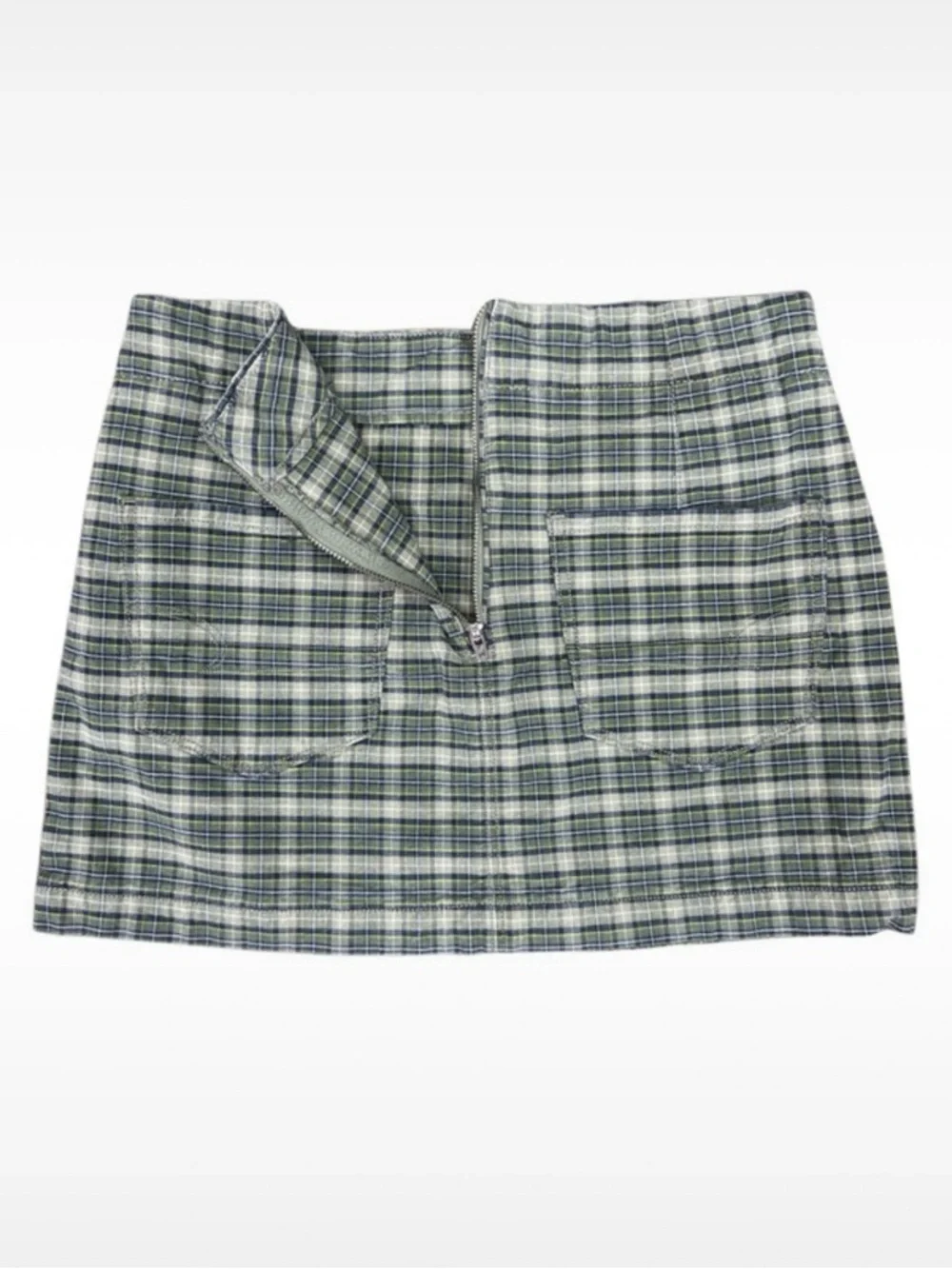 American Eagle Green Plaid Mini Skirt Size 6 High Rise Stretch Preppy Y2K - Picture 3 of 5